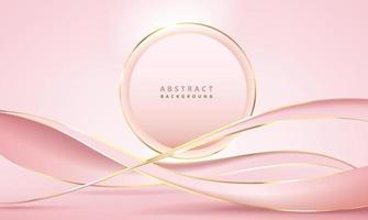 plantilla de diseño de banner de lujo moderno 3d abstracto onda dorada con líneas de cinta sobre fondo de oro rosa vector