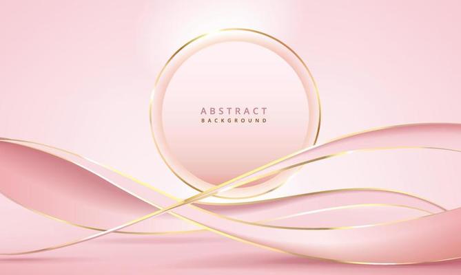 Abstract 3D modern luxury banner design template golden wave with ribbon lines on pink gold background