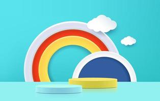 3d rendering of podium and abstract geometric with empty space for kids or baby product. vector