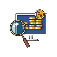 Collection colored thin icon of online money checking, moneycoin, display, magnifying glass , business and technology concept vector illustration.