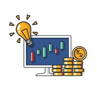 Collection colored thin icon of smart online trading, graph ,display, money coins, lightbulb , business and technology concept vector illustration.