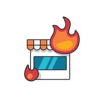 Collection colored thin icon of burning shop, insurance business concept vector illustration.