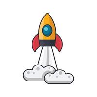 Colored thin icon of launching spacecraft, idea or transportation concept vector illustration.