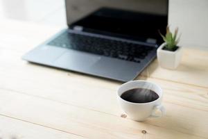 Modern office wood desk photo