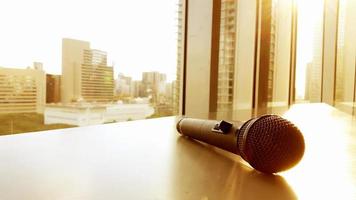 Microphone city background photo