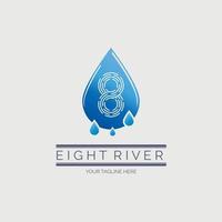 diseño de plantilla de logotipo de gota de agua de ocho ríos número 8 para marca o empresa y otros