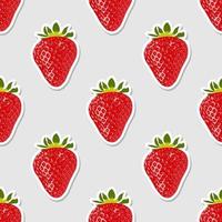 Fresh strawberries. Stickers with ripe red strawberries on a gray background. Seamless vector background. Strawberry red texture.