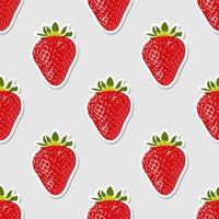 Fresh strawberries. Stickers with ripe red strawberries on a gray background. Seamless vector background. Strawberry red texture.