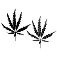 Marijuana or cannabis leaf silhouette isolated set. Black silhouette of marijuana leaf or herbal cannabis on white background. Vector illustration.