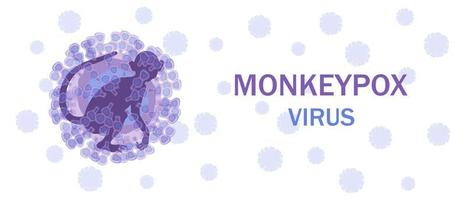 Cells of the monkeypox virus with a silhouette of a monkey inside on a microbiological background with text. Monkeypox virus. Virus disease concept. Vector. vector