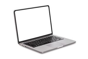 Laptop computer with blank screen isolated on white background photo