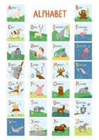 Alfabeto de animales lindos para la educación de los niños de la A a la Z. fuente vectorial infantil para niños libro abc con personajes de animales dibujados a mano vector