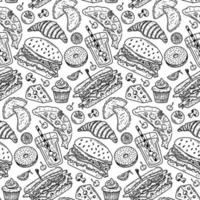 Vector fast food pattern perfect for package design. Fast food seamless background