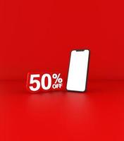 Sale tag number and smartphone. 3D illustration photo