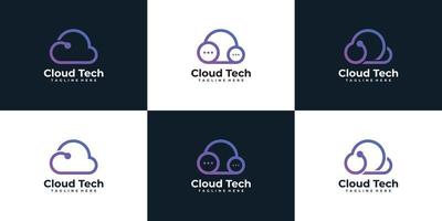 Set of technology cloud logo design collection connection communication digital vector
