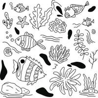 a set of of underwater hand drawn element vector