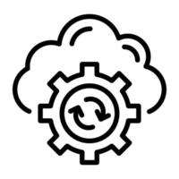 nube con cog y flechas, icono lineal de configuración de nube vector