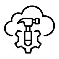 An editable linear icon of cloud mining vector
