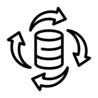 db con cuatro flechas giratorias, icono lineal de sincronización de base de datos vector