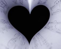 Heart music notes. The black and white concept of the love of music. Foreground soft focus. photo