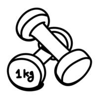 An icon of dumbbells designed in sketchy style vector