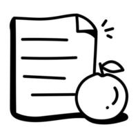 Paper and apple, concept of diet plan doodle icon vector