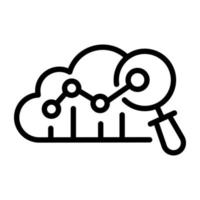 Cloud with chart and magnifier, linear icon of cloud business vector