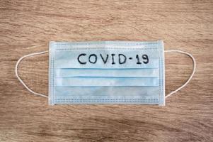 Medical face mask with text of Covid-19 photo