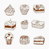 Editable Cake Vector Illustration Icon Set in Doodle Hand Drawing Style