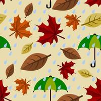 Editable Vector Illustration of Rainy Autumn Falling Leaves Seamless Pattern