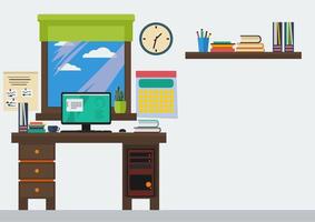 Editable Vector Illustration of An Office Room in Flat Style for Working or Studying Related Design