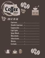 Editable Coffee Shop Menu with Brewing Equipment and Beans Vector Illustration