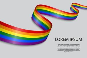 Waving ribbon or banner with flag of LGBT pride. vector