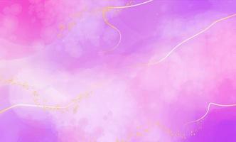 Purple liquid watercolor background with golden stains vector