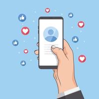 Social media on Mobile phone. Thumb up and Like. Smartphone in Hand. vector