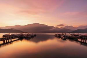 Beautiful sunrise landscape at sun moon lake in nantou, Taiwan photo