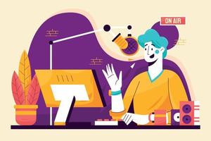 Podcaster On Live Streaming Flat Illustration vector