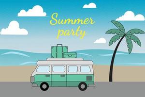 summer background with beach and car design illustration vector