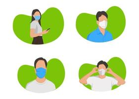 set design illustration shape of people wearing masks vector