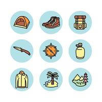 Traveling icons. Adventure icons. Set of traveling or adventure vector illustrations.