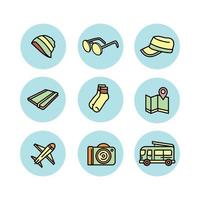 Traveling icons. Adventure icons. Set of traveling or adventure vector illustrations.