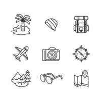 Traveling icons. Adventure line art icons. Set of traveling or adventure vector illustrations.