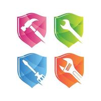 Colorful tools with shield vector icons
