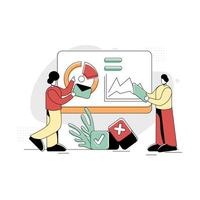 Flat Illustration Vector Graphic of Future Professions, concept of a woman using binoculars to choose a profession while sitting on a ruler, Retro style minimal green red yellow, perfect for ui ux