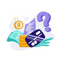 vector de ilustración de icono de opciones de pago para transacción, signo de interrogación, tarjeta de crédito, dinero, moneda, concepto de finanzas financieras, mercado, perfecto para ui ux, aplicación móvil, web, folleto, publicidad