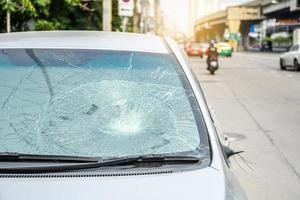 Closeup of car with broken windshield, Accident of car, Selective focus