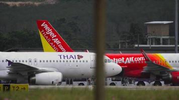 Airplane of Thai Airways towing video