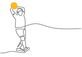 One continuous single line of boy throw ball on white background. vector