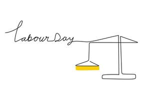 One continuous single line of crane for labor day on white background. vector