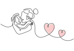 One continuous single line of mother carry her child for mother day vector